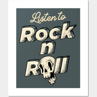 Text Only - Listen to Rock n Roll (gray) Posters and Art